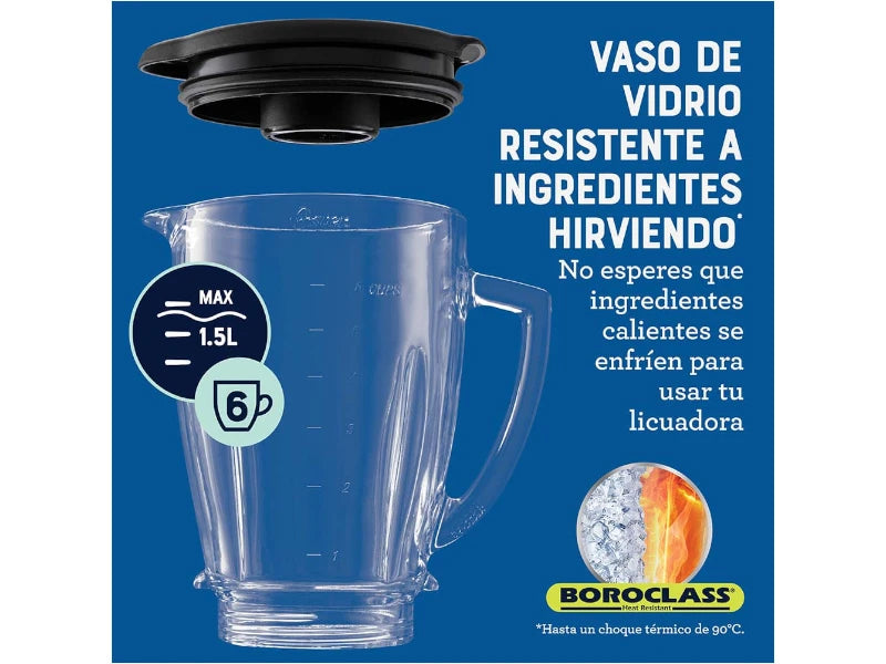 Licuadora Oster BLSTPYG1309B Vaso de Vidrio 1.5 litros