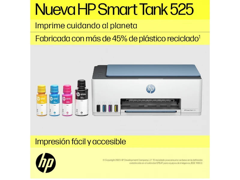 Multifuncional HP Smart Tank 525, Color, Inyección, Tanque de Tinta, Print/Scan/Copy