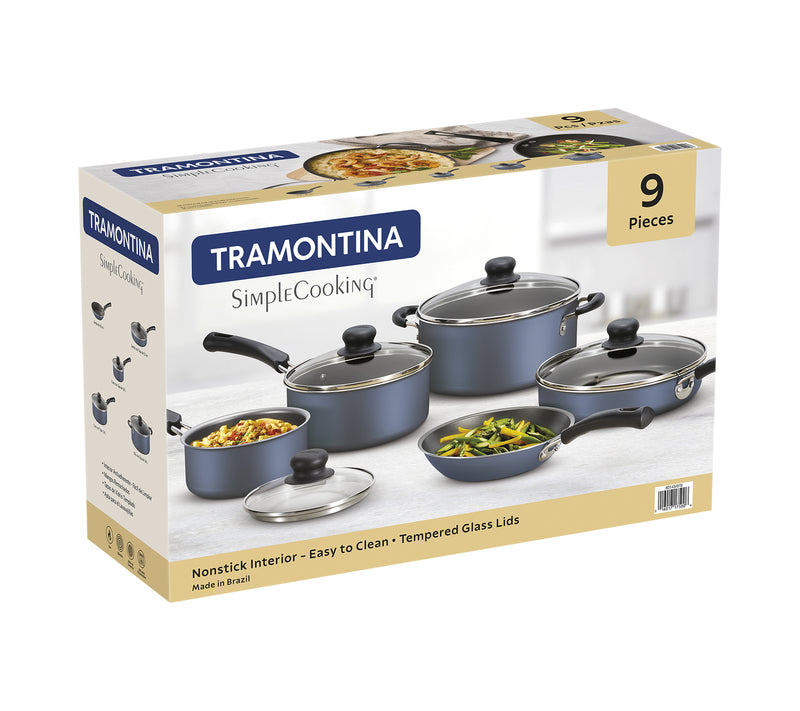 Bateria de cocina Tramontina Simple Cooking 9pzs Azul