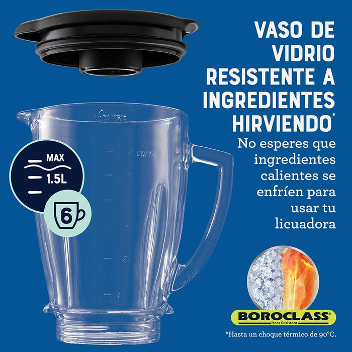 Licuadora Oster BLSTPYG1309B Vaso de Vidrio 1.5 litros