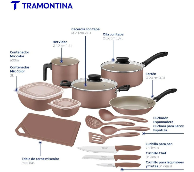 Bateria de cocina Tramontina Linz 18pzs Rosa
