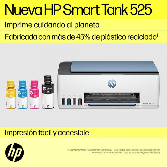 Multifuncional HP Smart Tank 525, Color, Inyección, Tanque de Tinta, Print/Scan/Copy
