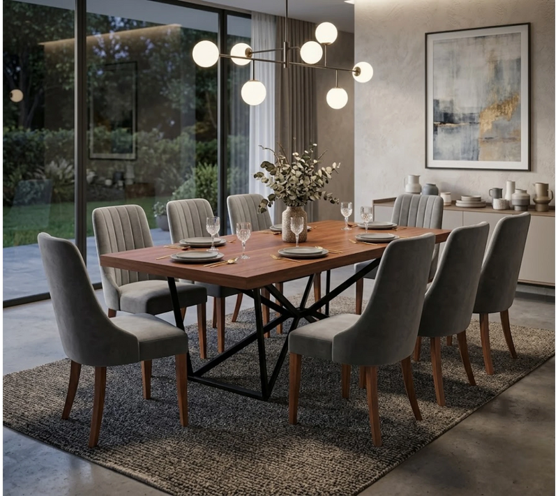 Comedor Kaley 8 Sillas Gris