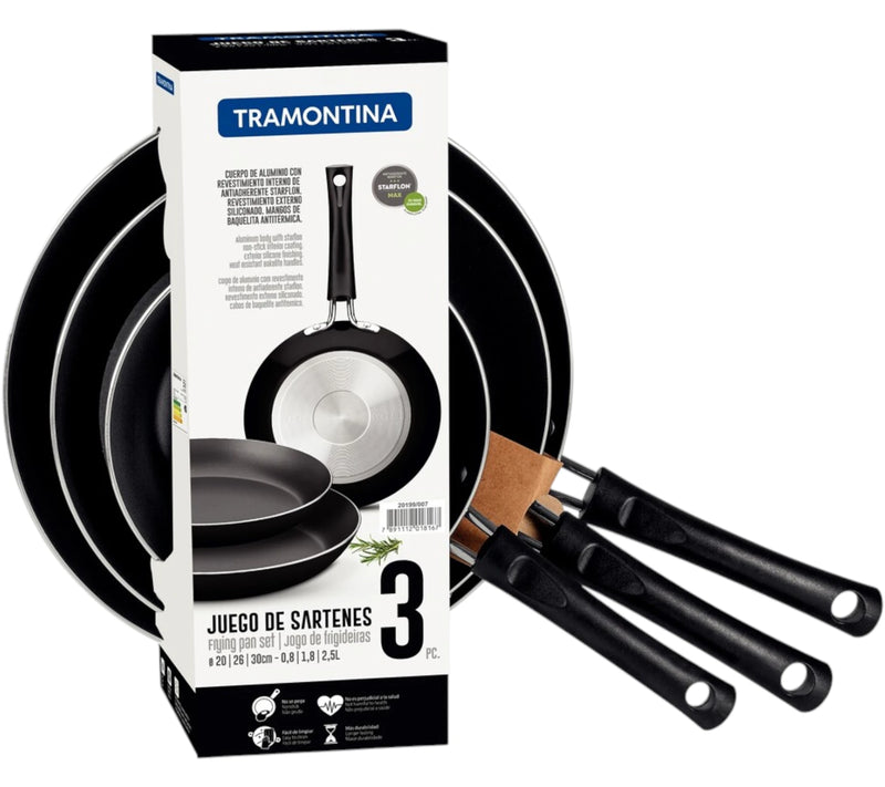 Juego de sartenes Tramontina Chelsea 20/26/30 cm Negro