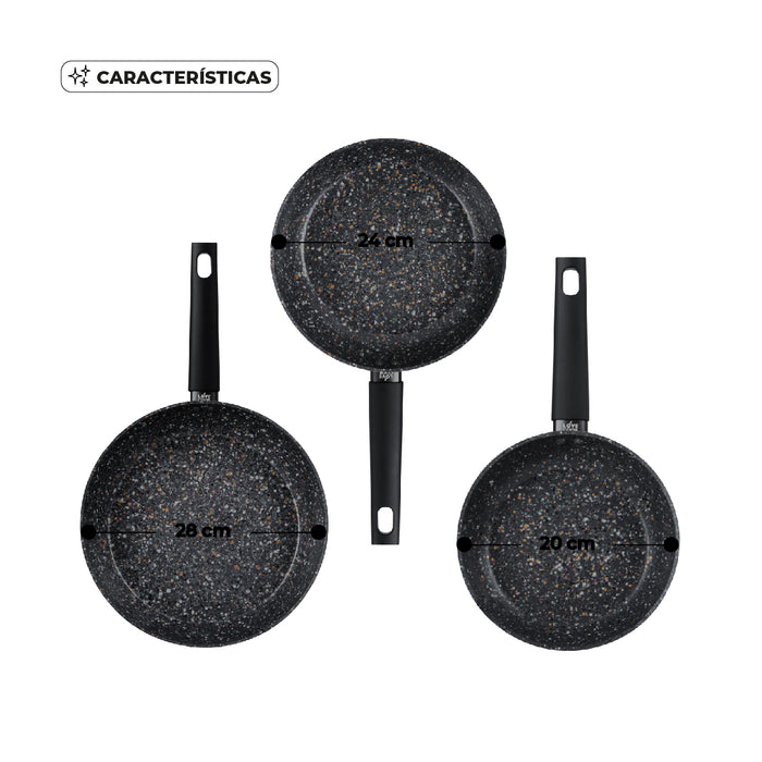 Juego de sartenes Queen Sense Granito Paris 3 pzs