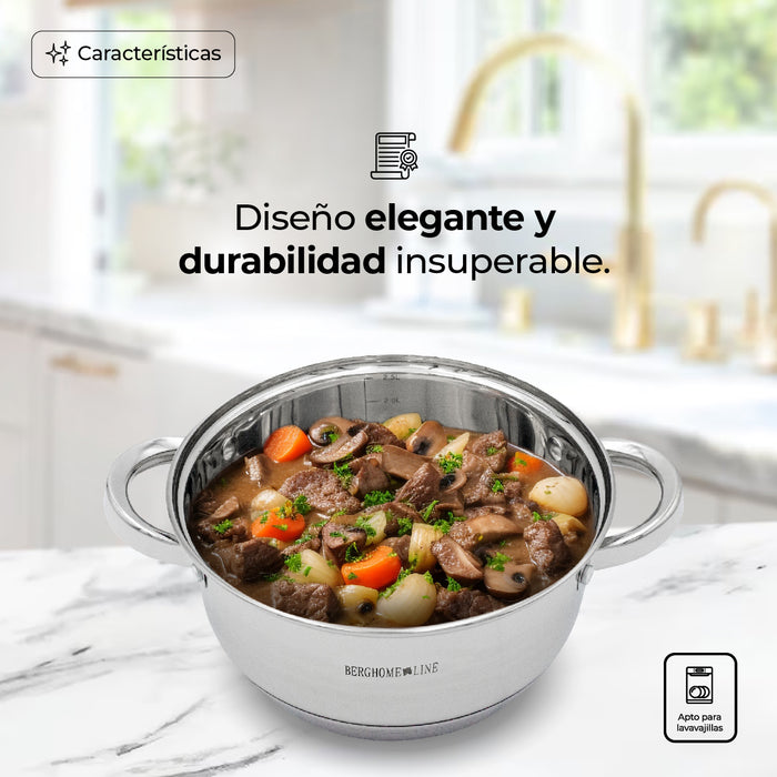 Set de 3 ollas con tapa Queen sense acero inoxidable